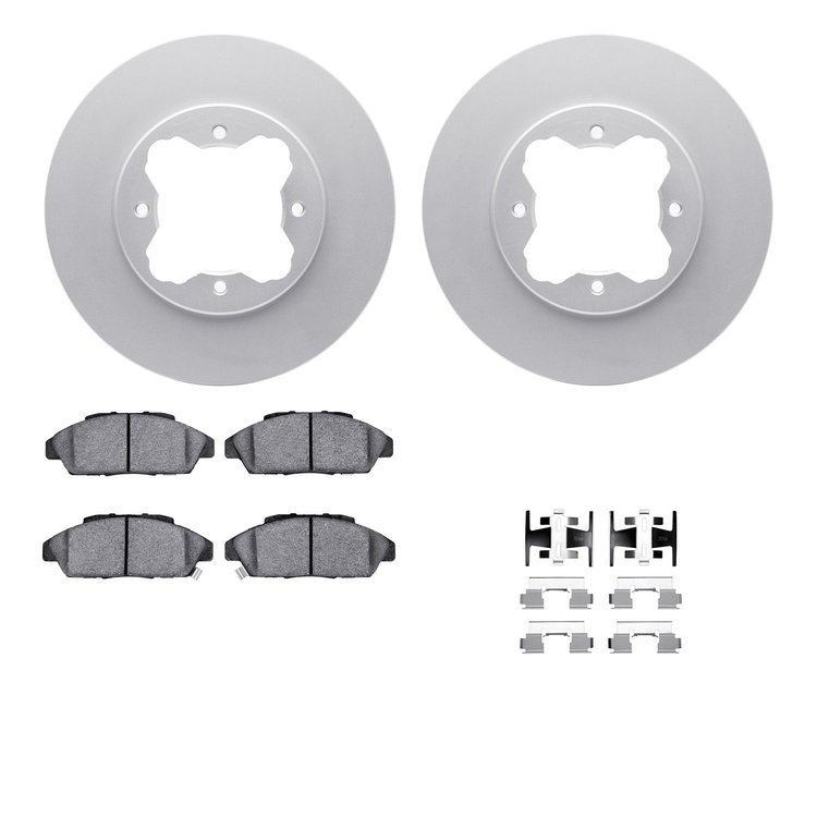 4512-59110 Geospec Brake Rotors w/5000 Advanced Brake Pads Kit & Hardware, 1990-1993 Acura/Honda, Position: Front