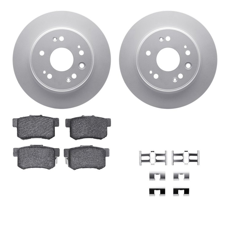 4512-59163 Geospec Brake Rotors w/5000 Advanced Brake Pads Kit & Hardware, 2002-2004 Acura/Honda, Position: Rear