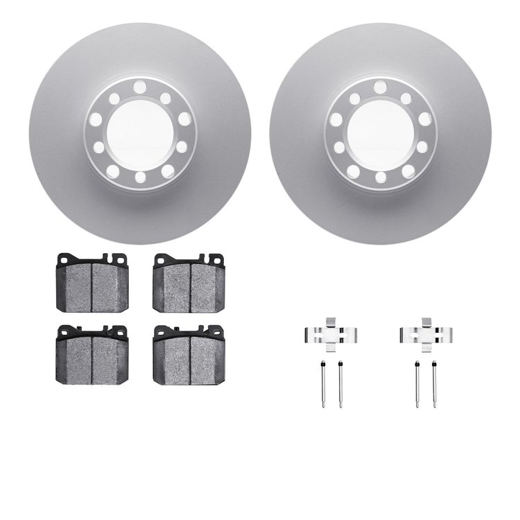 4512-63120 Geospec Brake Rotors w/5000 Advanced Brake Pads Kit & Hardware, 1979-1985 Mercedes-Benz, Position: Front