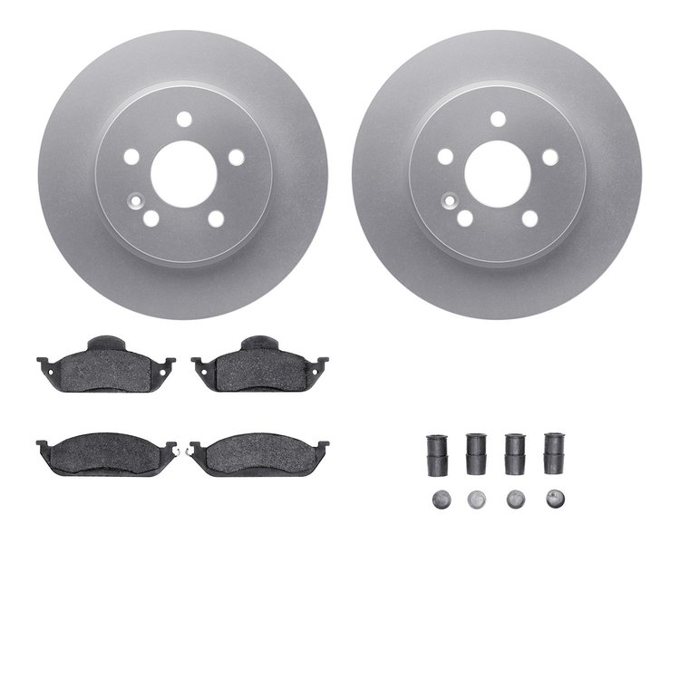 4512-63207 Geospec Brake Rotors w/5000 Advanced Brake Pads Kit & Hardware, 1998-2005 Mercedes-Benz, Position: Front
