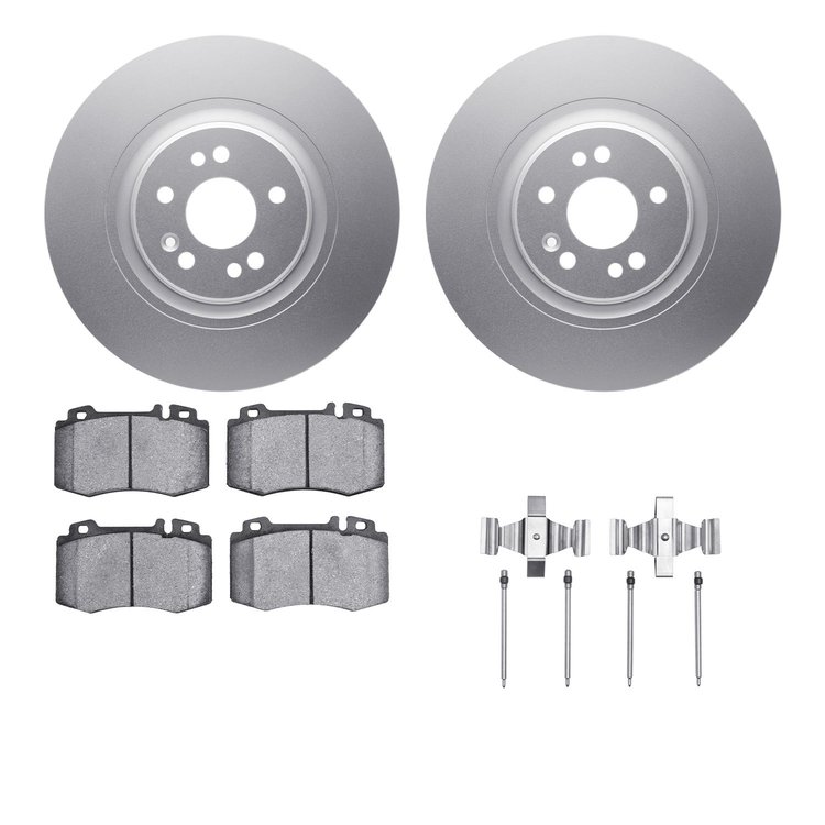 4512-63210 Geospec Brake Rotors w/5000 Advanced Brake Pads Kit & Hardware, 2000-2005 Mercedes-Benz, Position: Front