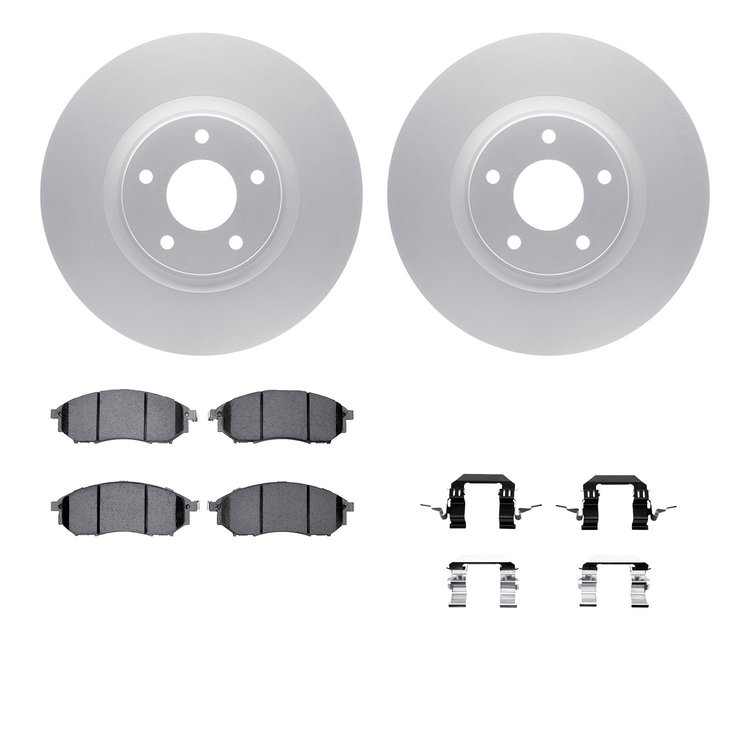 4512-67112 Geospec Brake Rotors w/5000 Advanced Brake Pads Kit & Hardware, 2009-2016 Renault, Position: Front