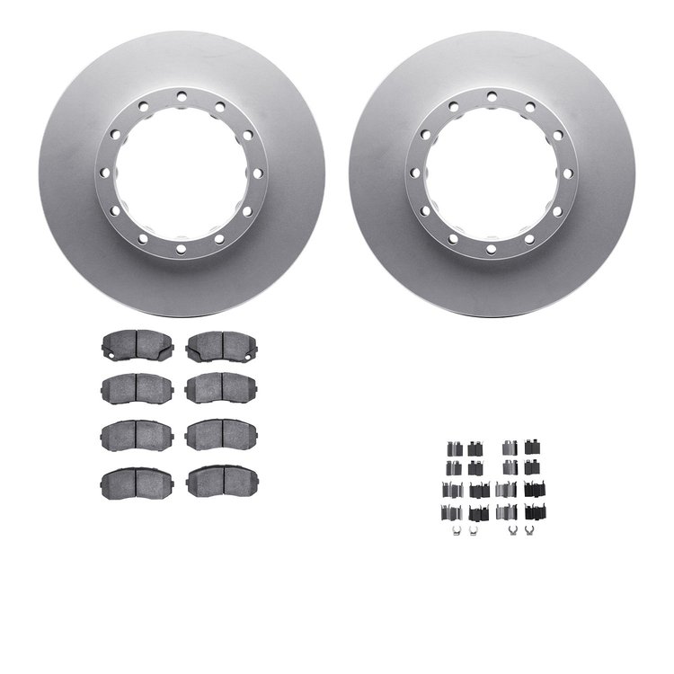 4512-72087 Geospec Brake Rotors w/5000 Advanced Brake Pads Kit & Hardware, 2010-2011 Freightliner, Position: Rear