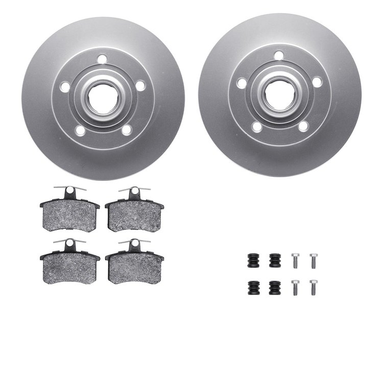 4512-73079 Geospec Brake Rotors w/5000 Advanced Brake Pads Kit & Hardware, 1996-1997 Audi/Volkswagen, Position: Rear