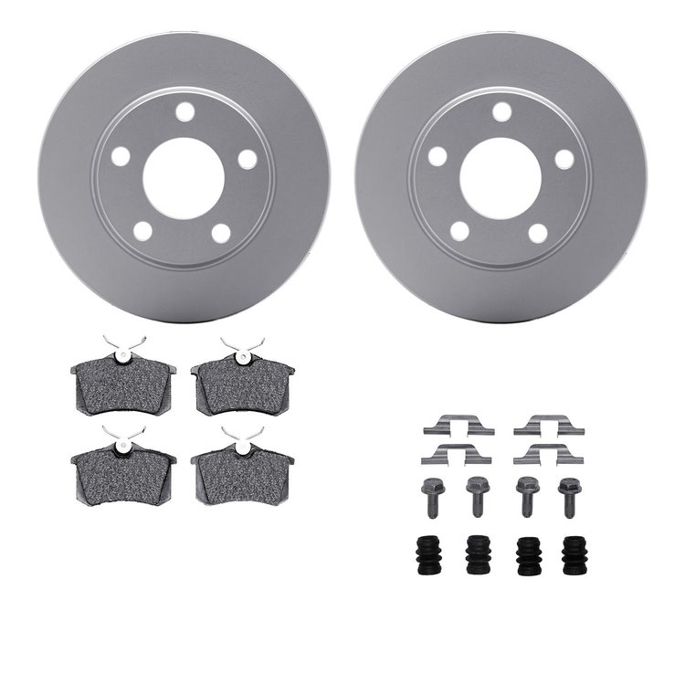 4512-73091 Geospec Brake Rotors w/5000 Advanced Brake Pads Kit & Hardware, 1999-2002 Audi/Volkswagen, Position: Rear