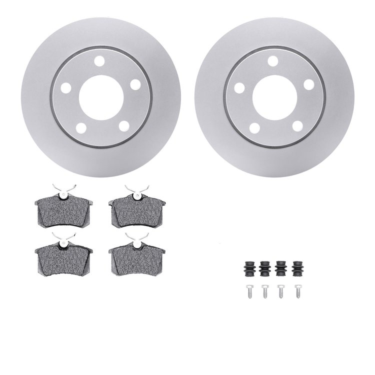 4512-73096 Geospec Brake Rotors w/5000 Advanced Brake Pads Kit & Hardware, 2000-2002 Audi/Volkswagen, Position: Rear