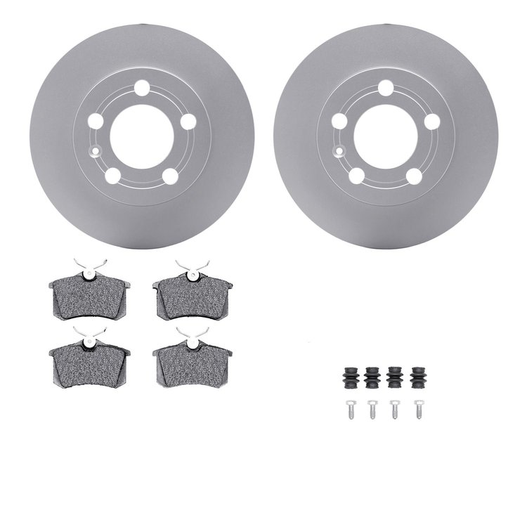 4512-73098 Geospec Brake Rotors w/5000 Advanced Brake Pads Kit & Hardware, 2001-2006 Audi/Volkswagen, Position: Rear