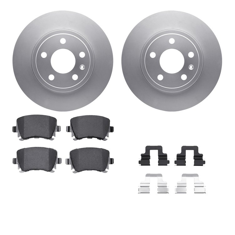 4512-73110 Geospec Brake Rotors w/5000 Advanced Brake Pads Kit & Hardware, 2000-2008 Audi/Volkswagen, Position: Rear