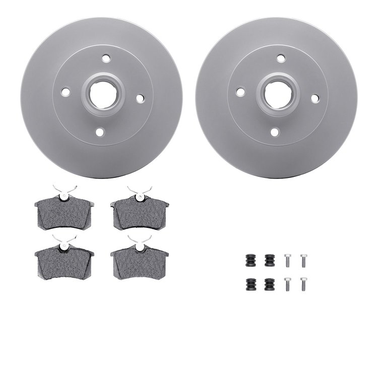 4512-74078 Geospec Brake Rotors w/5000 Advanced Brake Pads Kit & Hardware, 1997-1998 Audi/Volkswagen, Position: Rear
