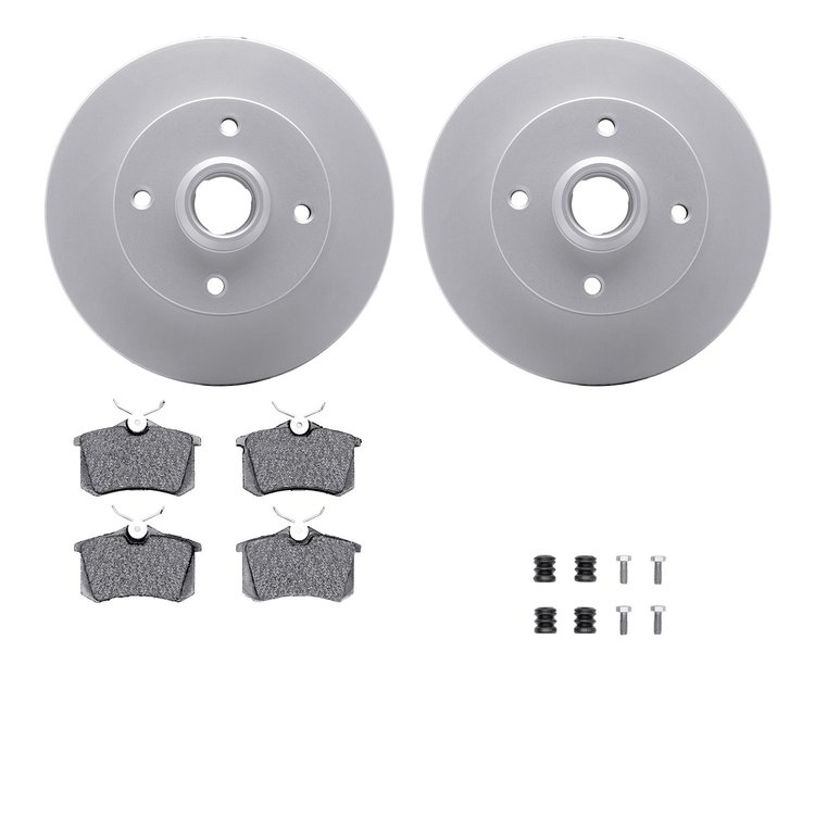 4512-74079 Geospec Brake Rotors w/5000 Advanced Brake Pads Kit & Hardware, 1985-1998 Audi/Volkswagen, Position: Rear