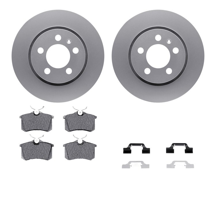 4512-74110 Geospec Brake Rotors w/5000 Advanced Brake Pads Kit & Hardware, 2004-2005 Audi/Volkswagen, Position: Rear