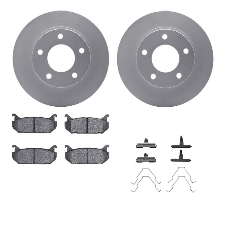 4512-80055 Geospec Brake Rotors w/5000 Advanced Brake Pads Kit & Hardware, 1993-1997 Ford/Lincoln/Mercury/Mazda, Position: Rear