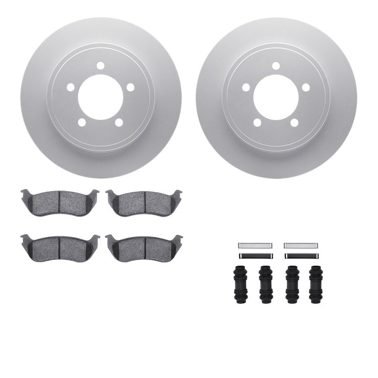 4512-99158 Geospec Brake Rotors w/5000 Advanced Brake Pads Kit & Hardware, 2002-2005 Ford/Lincoln/Mercury/Mazda, Position: Rear