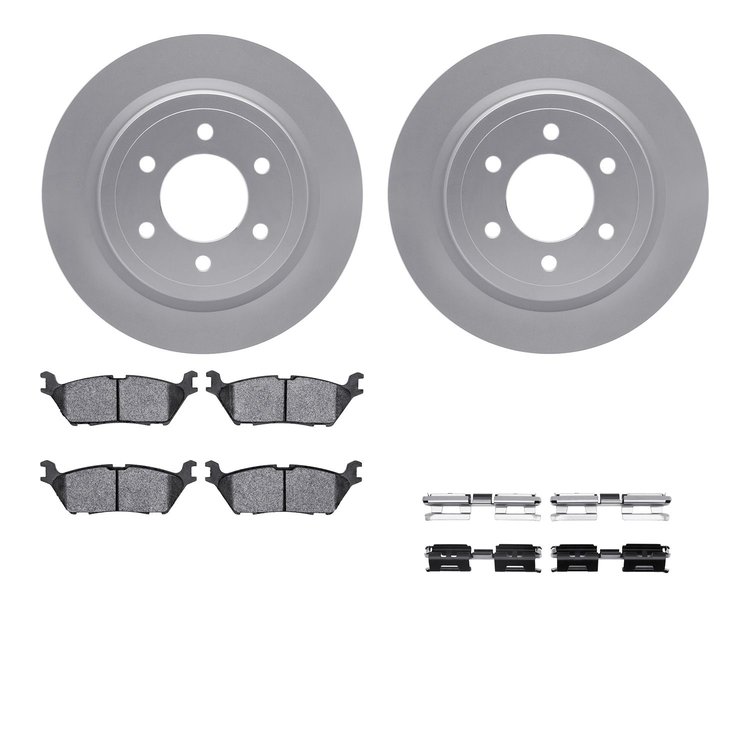 4512-99243 Geospec Brake Rotors w/5000 Advanced Brake Pads Kit & Hardware, 2018-2021 Ford/Lincoln/Mercury/Mazda, Position: Rear
