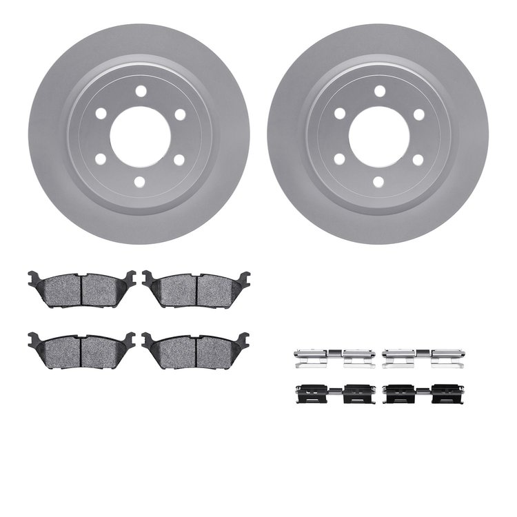 4512-99244 Geospec Brake Rotors w/5000 Advanced Brake Pads Kit & Hardware, 2018-2020 Ford/Lincoln/Mercury/Mazda, Position: Rear