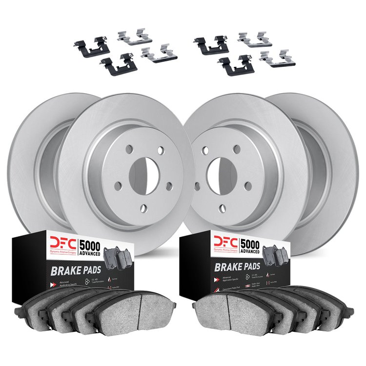 4514-31012 Geospec Brake Rotors w/5000 Advanced Brake Pads Kit & Hardware, 1995-1998 BMW, Position: Front and Rear