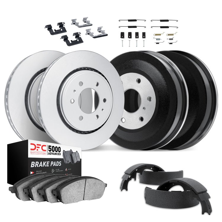 4514-67058 Geospec Brake Rotors w/5000 Advanced Brake Pads/Drums/Shoes & Hardware Kit, 1985-1997 Infiniti/Nissan, Position: Fron
