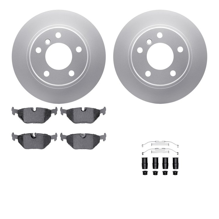 4612-31008 Geospec Brake Rotors w/5000 Euro Ceramic Brake Pads & Hardware, 1991-1999 BMW, Position: Rear