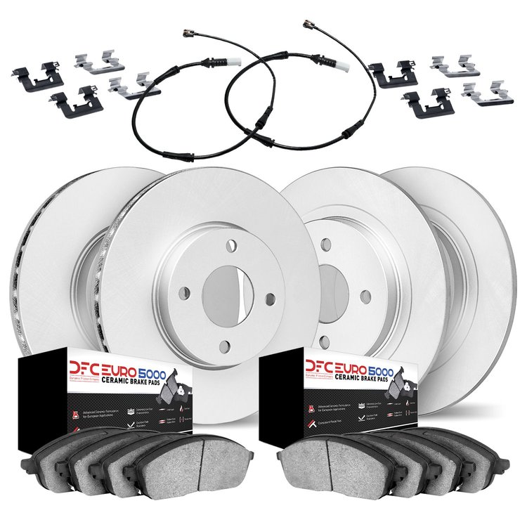 4624-10126 Geospec Brake Rotors w/5000 Euro Ceramic Brake Pads/Sensor & Hardware Kit, 1984-1991 BMW, Position: Front and Rear