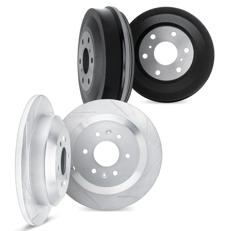 5004-23004 Slotted Brake Rotors & Drums Kit [Silver], 1979-1983 Renault, Position: Front and Rear