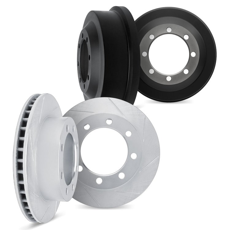 5004-40164 Slotted Brake Rotors & Drums Kit [Silver], 1975-1990 Mopar, Position: Front and Rear