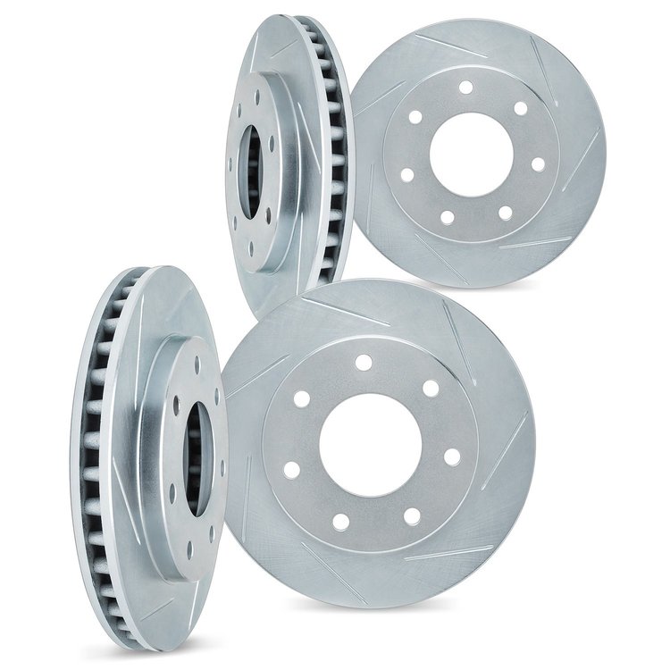 5004-54156 Slotted Brake Rotors [Silver], 2012-2014 Ford/Lincoln/Mercury/Mazda, Position: Front and Rear