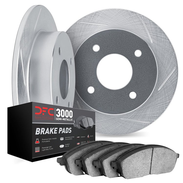 5102-07002 Slotted Brake Rotors with 3000-Series Semi-Metallic Brake Pads [Silver], 1968-1992 Multiple Makes/Models, Position: F