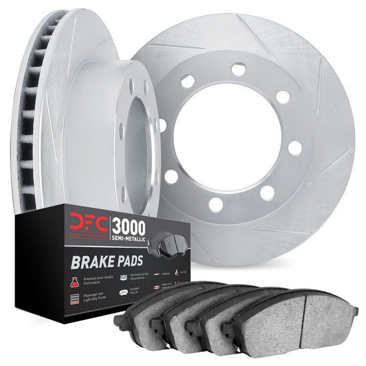 5102-40004 Slotted Brake Rotors with 3000-Series Semi-Metallic Brake Pads [Silver], 1978-1981 Mopar, Position: Front