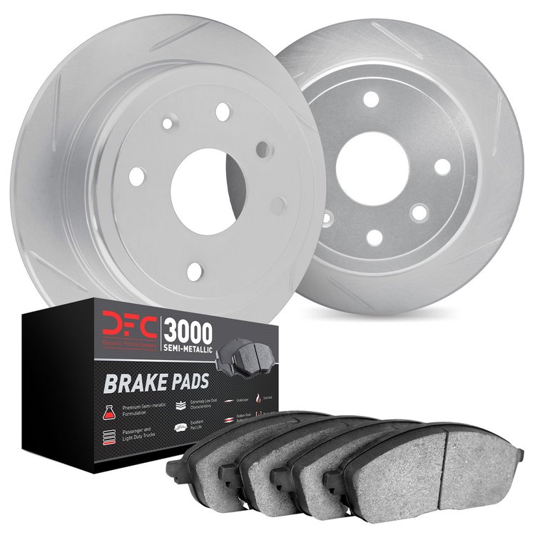 5102-47007 Slotted Brake Rotors with 3000-Series Semi-Metallic Brake Pads [Silver], 1983-1995 Suzuki, Position: Front