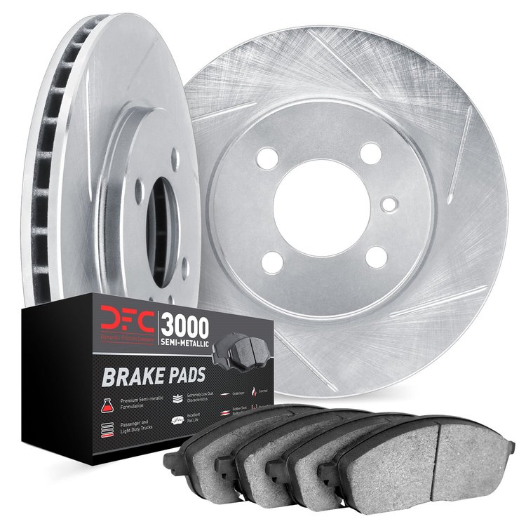 5102-54012 Slotted Brake Rotors with 3000-Series Semi-Metallic Brake Pads [Silver], 2005-2012 Ford/Lincoln/Mercury/Mazda, Positi
