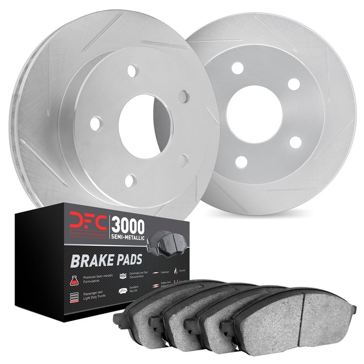 5102-73009 Slotted Brake Rotors with 3000-Series Semi-Metallic Brake Pads [Silver], 2016-2020 Audi/Volkswagen, Position: Rear
