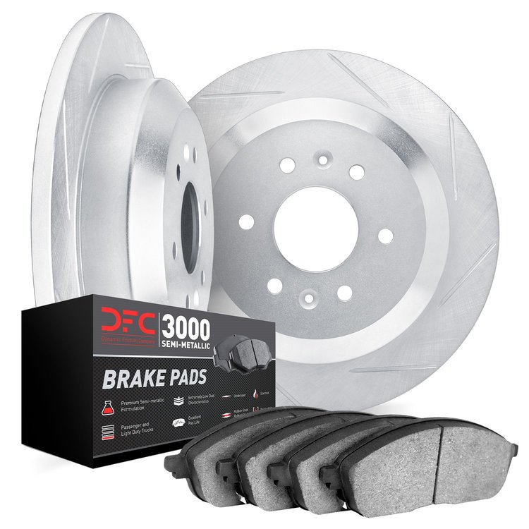 5112-37001 Slotted Brake Rotors with 3000-Series Semi-Metallic Brake Pads Kit & Hardware [Silver], 1978-1980 GM, Position: Front