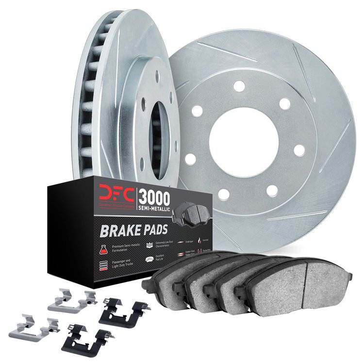 5112-54162 Slotted Brake Rotors with 3000-Series Semi-Metallic Brake Pads Kit & Hardware [Silver], 2004-2011 Ford/Lincoln/Mercur