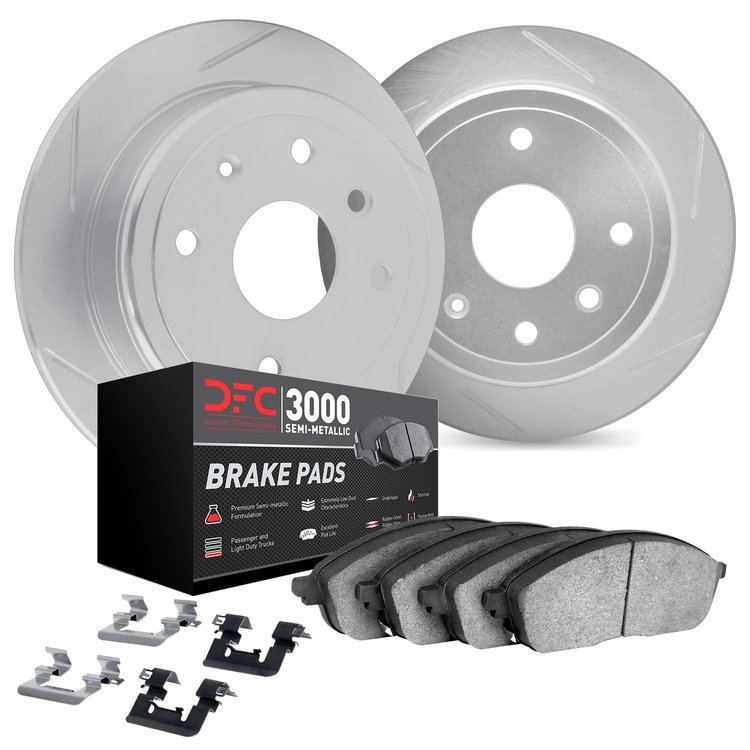 5112-67098 Slotted Brake Rotors with 3000-Series Semi-Metallic Brake Pads Kit & Hardware [Silver], Fits Select Multiple Makes/Mo