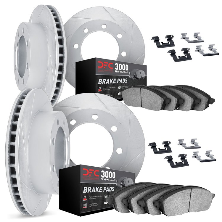 5114-48005 Slotted Brake Rotors with 3000-Series Semi-Metallic Brake Pads Kit & Hardware [Silver], 1999-2013 GM, Position: Front