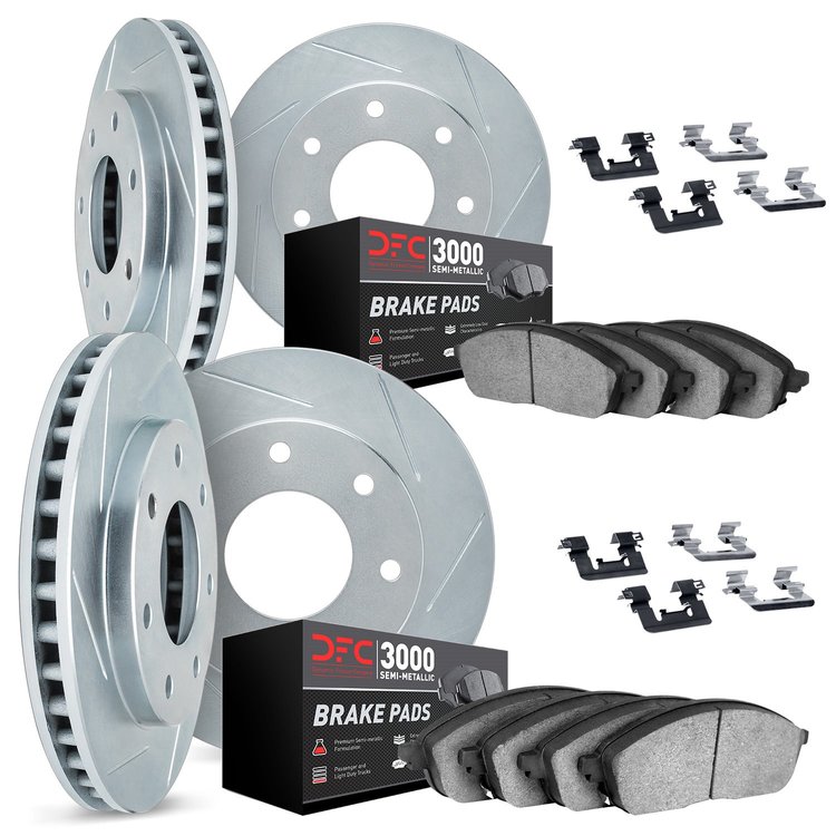 5114-54064 Slotted Brake Rotors with 3000-Series Semi-Metallic Brake Pads Kit & Hardware [Silver], 2004-2008 Ford/Lincoln/Mercur