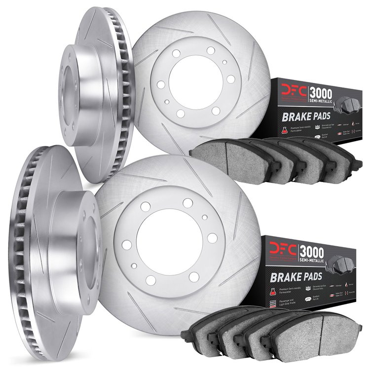 5114-67057 Slotted Brake Rotors with 3000-Series Semi-Metallic Brake Pads Kit & Hardware [Silver], Fits Select Multiple Makes/Mo