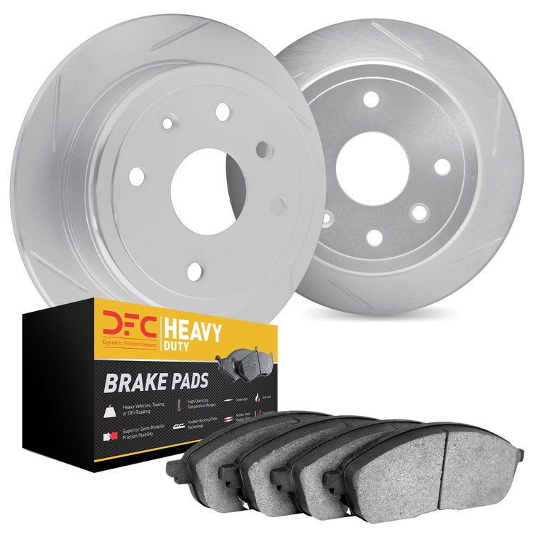 5202-40053 Slotted Brake Rotors w/Heavy-Duty Brake Pads Kits [Silver], 2002-2006 Multiple Makes/Models, Position: Rear