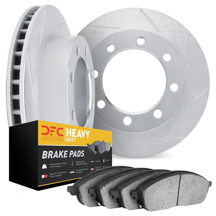 5202-40122 Slotted Brake Rotors w/Heavy-Duty Brake Pads Kits [Silver], 2000-2002 Mopar, Position: Front