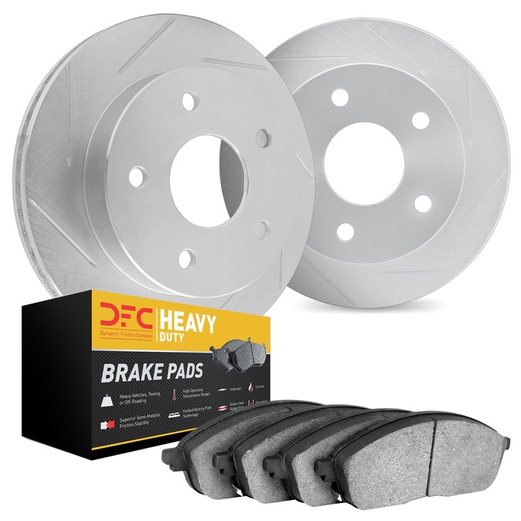 5202-47085 Slotted Brake Rotors w/Heavy-Duty Brake Pads Kits [Silver], 1982-1995 GM, Position: Front