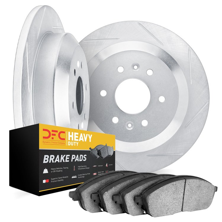 5202-99232 Slotted Brake Rotors w/Heavy-Duty Brake Pads Kits [Silver], 2015-2019 Ford/Lincoln/Mercury/Mazda, Position: Rear