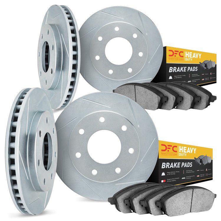 5204-99078 Slotted Brake Rotors w/Heavy-Duty Brake Pads Kits [Silver], 2004-2008 Ford/Lincoln/Mercury/Mazda, Position: Front and
