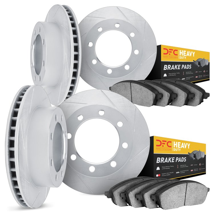5204-99095 Slotted Brake Rotors w/Heavy-Duty Brake Pads Kits [Silver], 2006-2010 Ford/Lincoln/Mercury/Mazda, Position: Front and