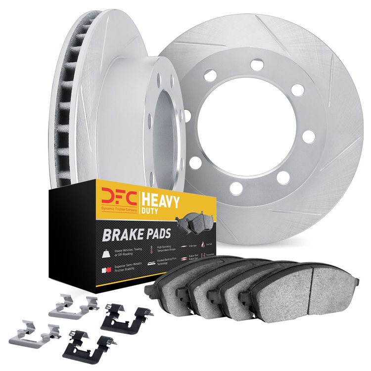 5212-40116 Slotted Brake Rotors w/Heavy-Duty Brake Pads Kits & Hardware [Silver], 1975-1993 Mopar, Position: Front