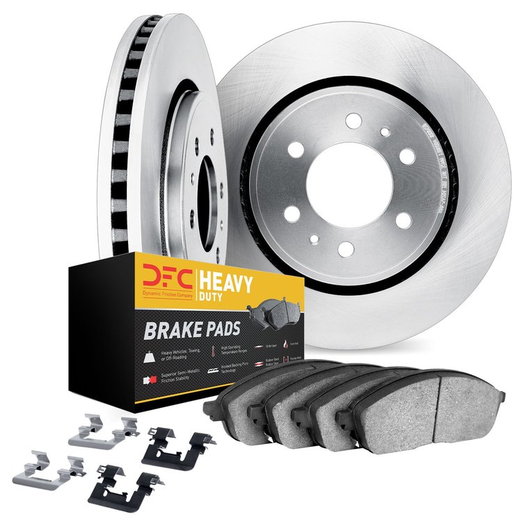 5212-40175 Slotted Brake Rotors w/Heavy-Duty Brake Pads Kits & Hardware [Silver], 2003-2004 Mopar, Position: Front
