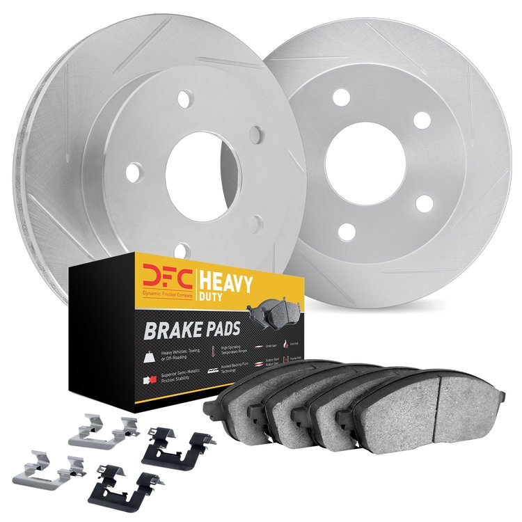 5212-99192 Slotted Brake Rotors w/Heavy-Duty Brake Pads Kits & Hardware [Silver], 2004-2006 Ford/Lincoln/Mercury/Mazda, Position