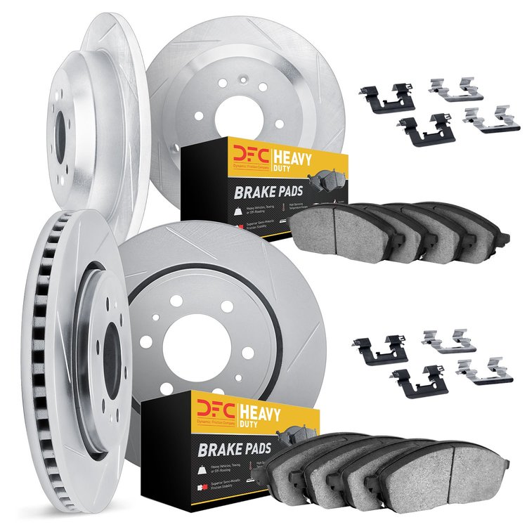5214-40238 Slotted Brake Rotors w/Heavy-Duty Brake Pads Kits & Hardware [Silver], Fits Select Multiple Makes/Models, Position: F