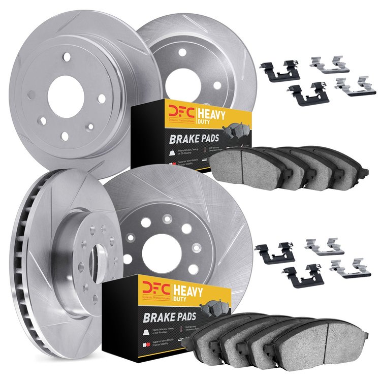 5214-99048 Slotted Brake Rotors w/Heavy-Duty Brake Pads Kits & Hardware [Silver], 2002-2005 Ford/Lincoln/Mercury/Mazda, Position