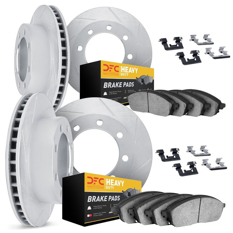5214-99068 Slotted Brake Rotors w/Heavy-Duty Brake Pads Kits & Hardware [Silver], Fits Select Ford/Lincoln/Mercury/Mazda, Positi