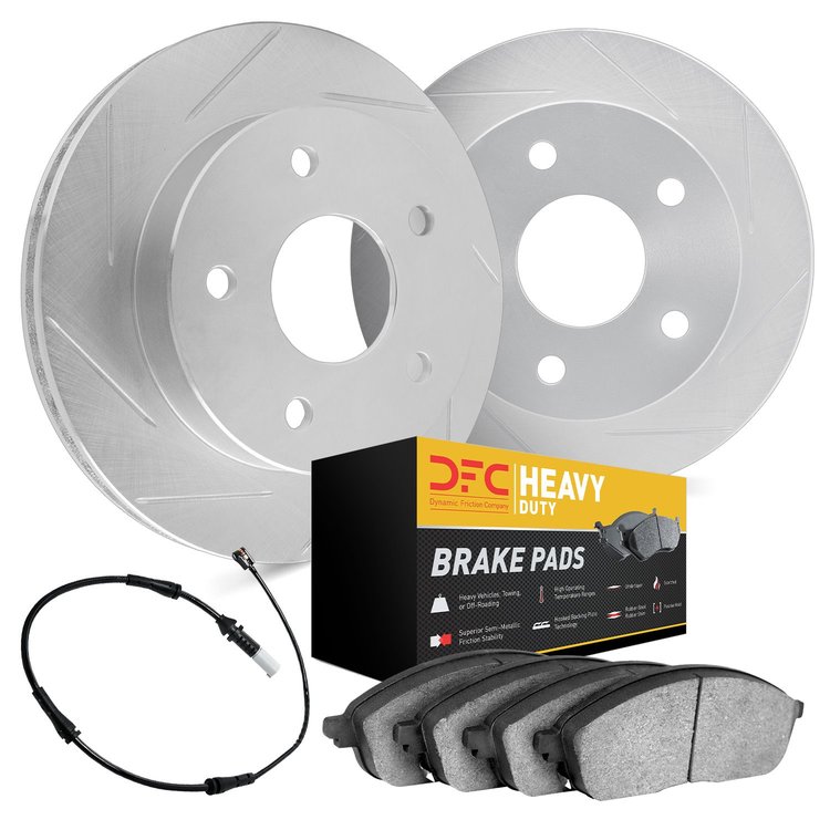 5232-40004 Slotted Brake Rotors w/Heavy-Duty Brake Pads Kits [Silver] includes Sensor, 2002-2006 Multiple Makes/Models, Position